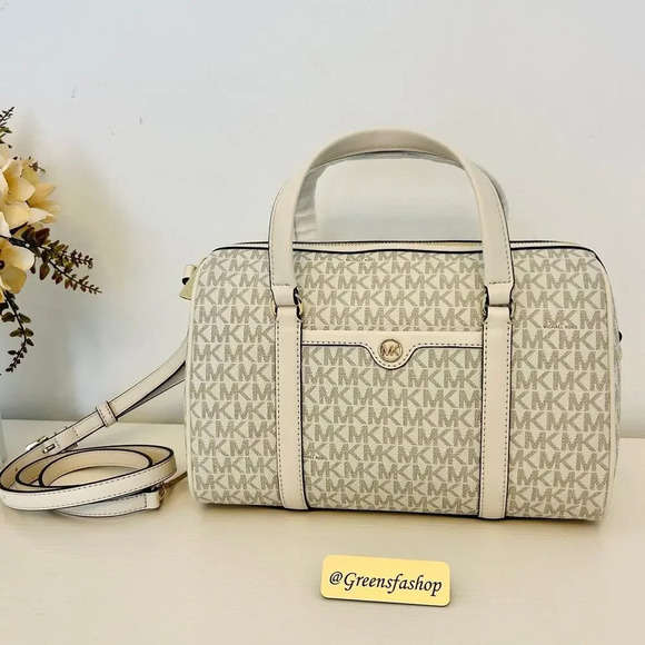 MICHAEL KORS JST TRAVEL MEDIUM DUFFLE SATCHEL SHOULDER CROSSBODY BAG VANILLA - Picture 9 of 10